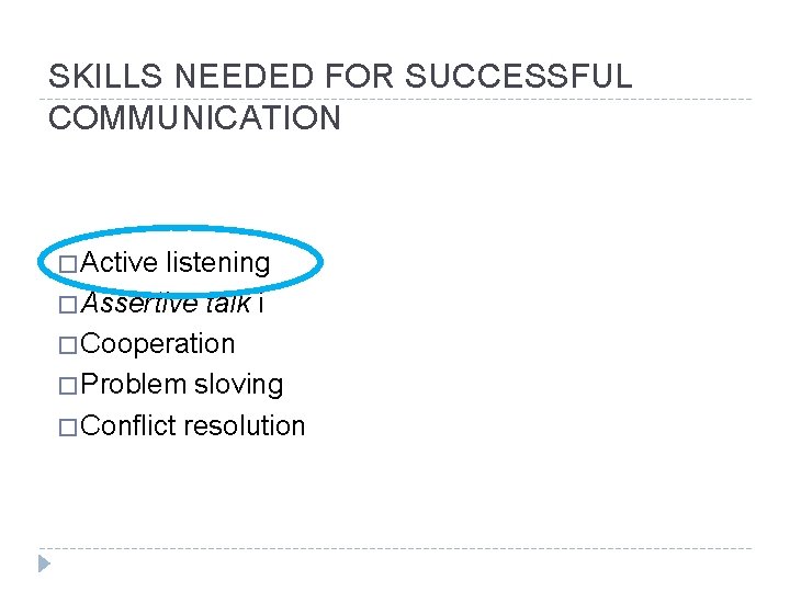 SKILLS NEEDED FOR SUCCESSFUL COMMUNICATION � Active listening � Assertive talk i � Cooperation