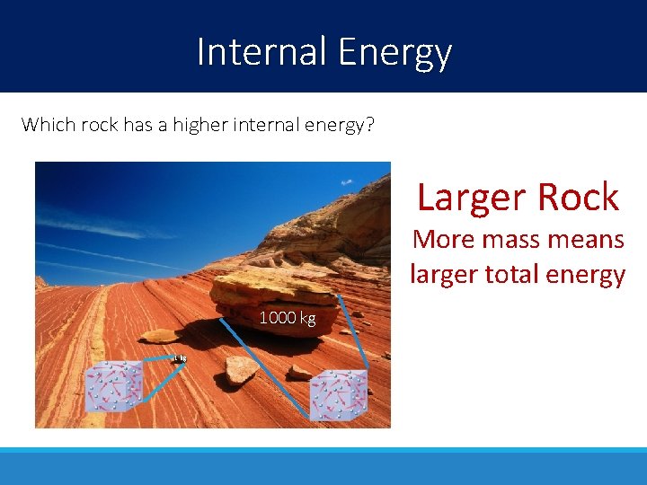 Internal Energy Which rock has a higher internal energy? Larger Rock More mass means