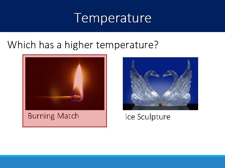Temperature Which has a higher temperature? Burning Match Ice Sculpture 
