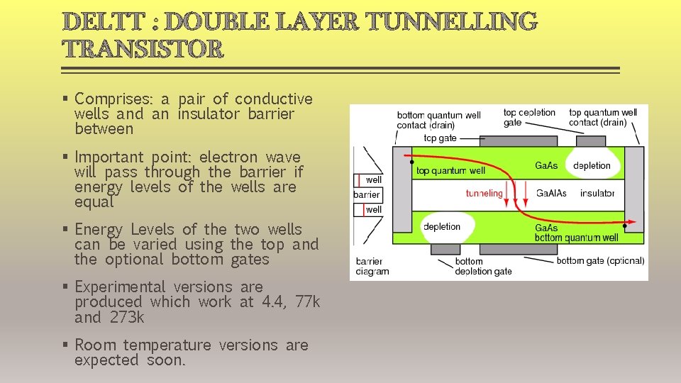 DELTT : DOUBLE LAYER TUNNELLING TRANSISTOR § Comprises: a pair of conductive wells and