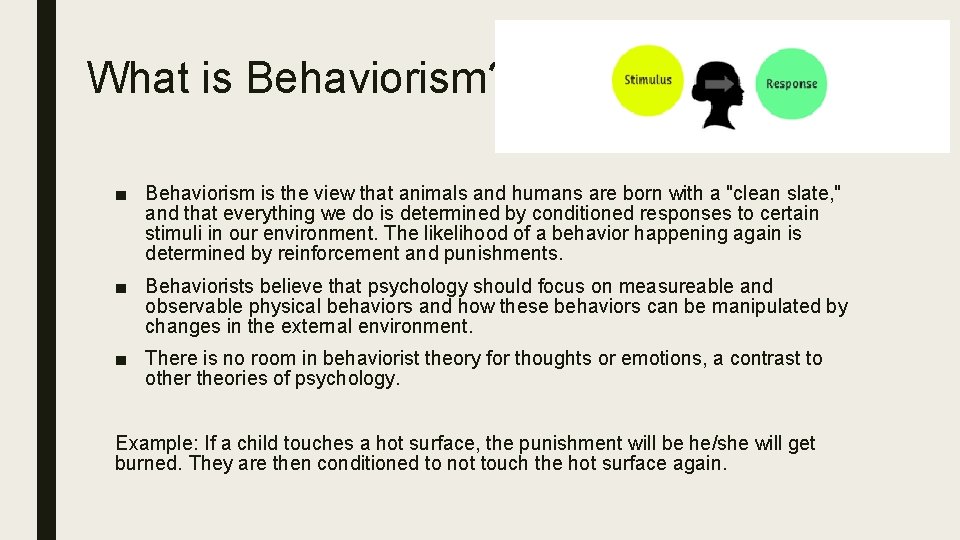 What is Behaviorism? ■ Behaviorism is the view that animals and humans are born