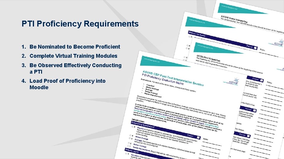 PTI Proficiency Requirements 1. Be Nominated to Become Proficient 2. Complete Virtual Training Modules