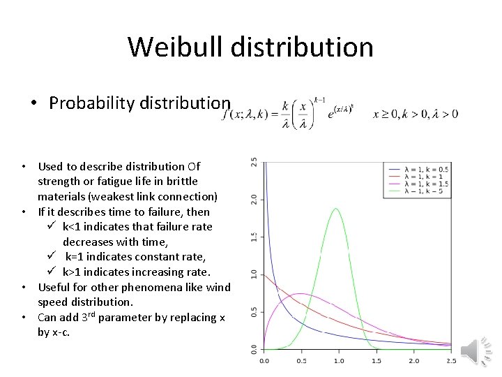 Weibull distribution • Probability distribution • Used to describe distribution Of strength or fatigue