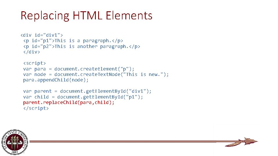 Replacing HTML Elements <div id="div 1"> <p id="p 1">This is a paragraph. </p> <p