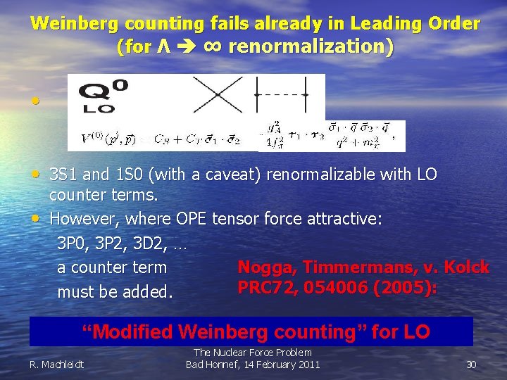 Weinberg counting fails already in Leading Order (for Λ ∞ renormalization) • • 3