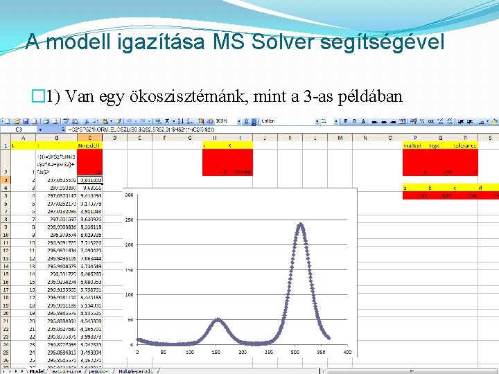 A modell igazítása MS Solver segítségével � 1) Van egy ökoszisztémánk, mint a 3