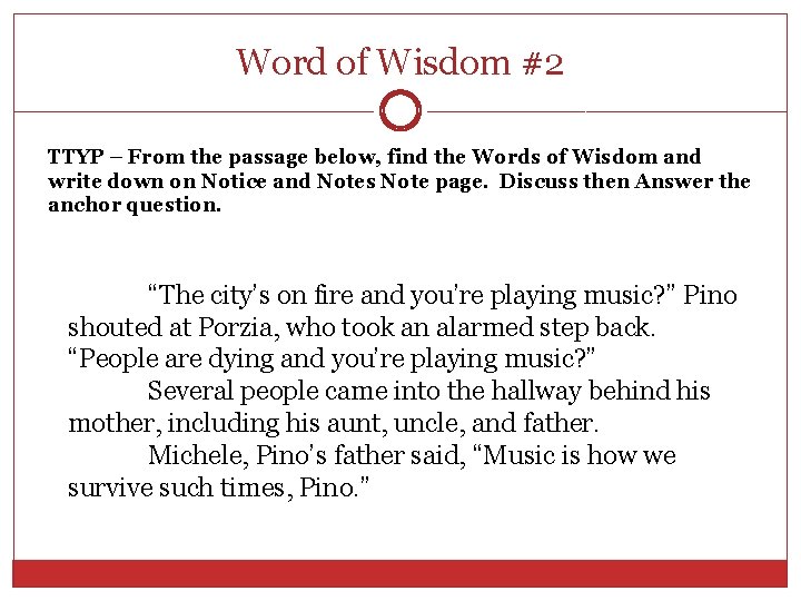 Word of Wisdom #2 TTYP – From the passage below, find the Words of