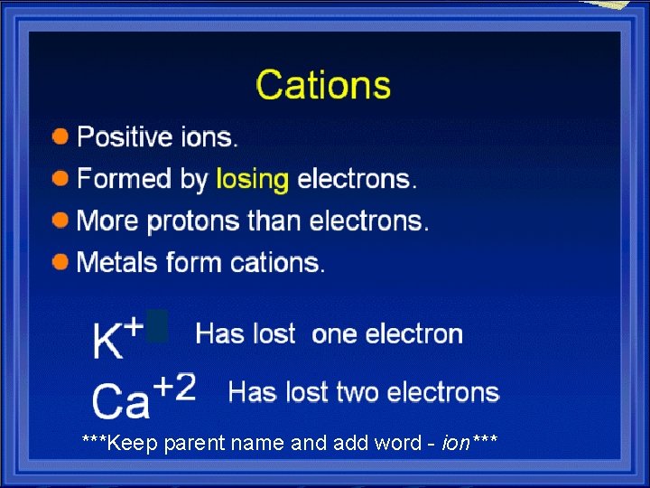 ***Keep parent name and add word - ion*** 