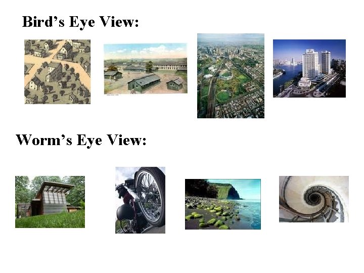Bird’s Eye View: Worm’s Eye View: 