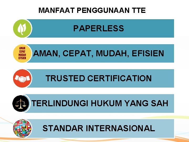 MANFAAT PENGGUNAAN TTE PAPERLESS AMAN, CEPAT, MUDAH, EFISIEN TRUSTED CERTIFICATION TERLINDUNGI HUKUM YANG SAH