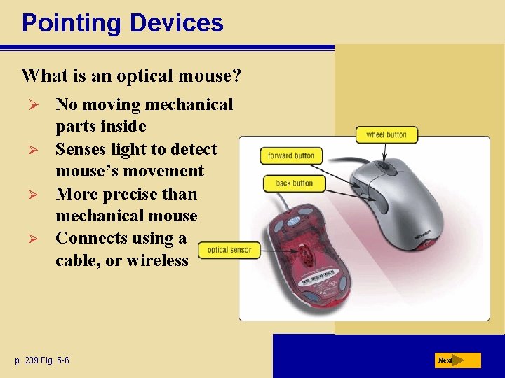 Pointing Devices What is an optical mouse? Ø Ø No moving mechanical parts inside