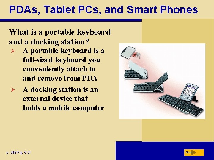 PDAs, Tablet PCs, and Smart Phones What is a portable keyboard and a docking