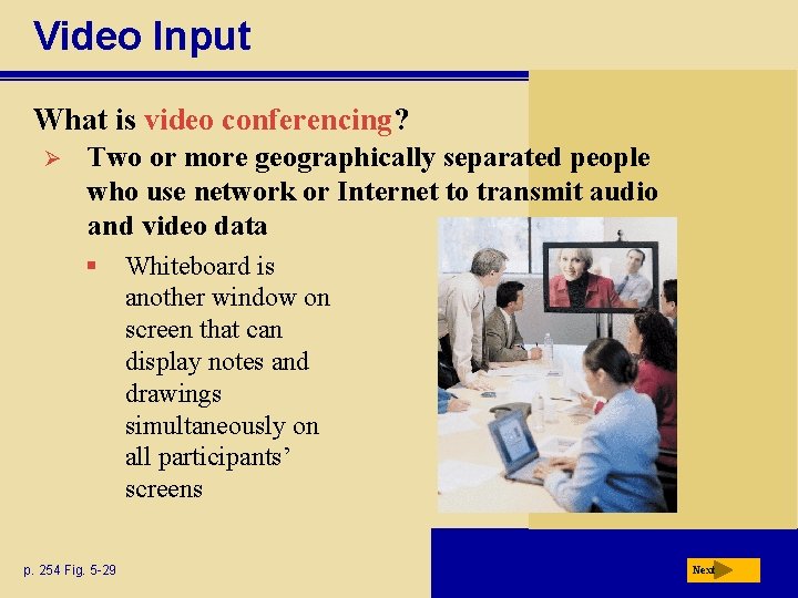 Video Input What is video conferencing? Ø Two or more geographically separated people who