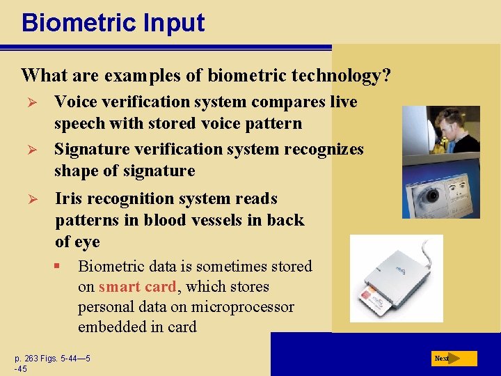 Biometric Input What are examples of biometric technology? Ø Ø Ø Voice verification system