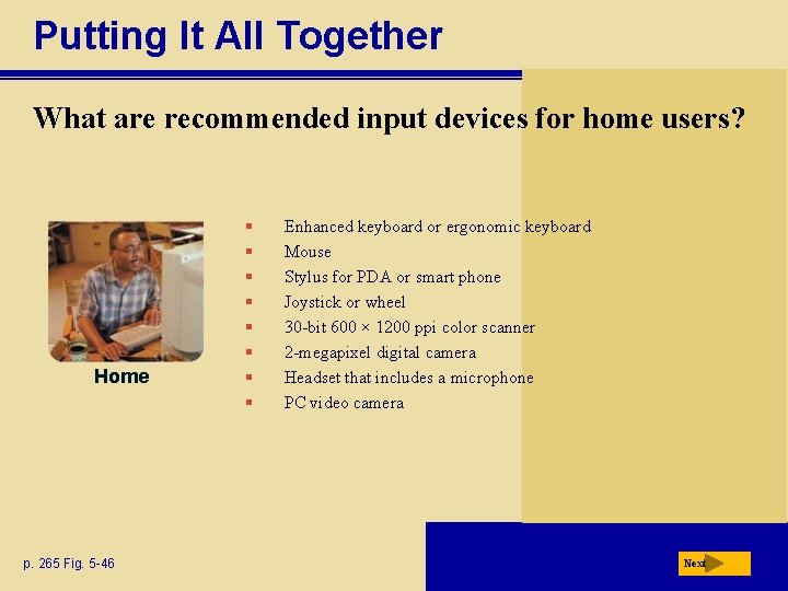 Putting It All Together What are recommended input devices for home users? Home p.