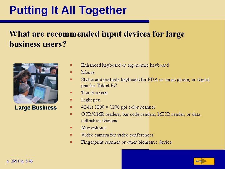 Putting It All Together What are recommended input devices for large business users? §