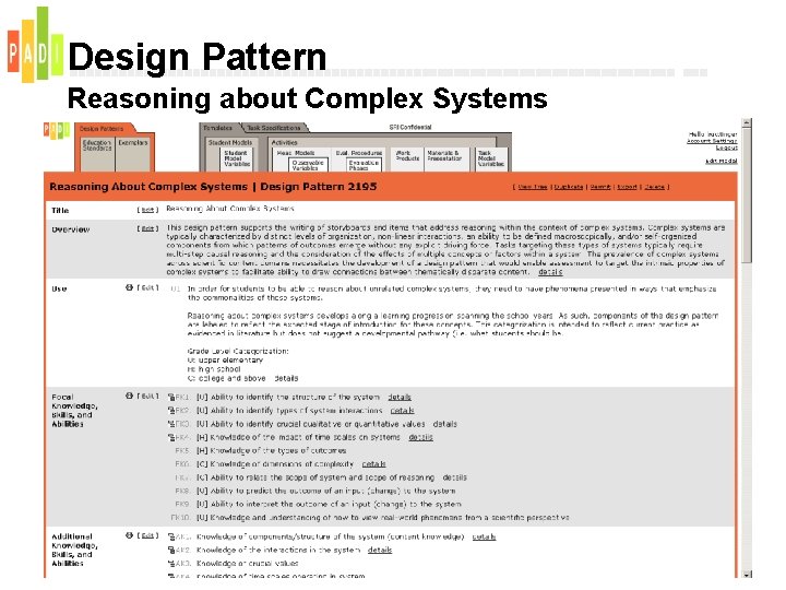Design Pattern Reasoning about Complex Systems 