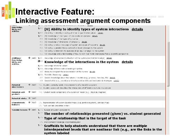 Interactive Feature: Linking assessment argument components 