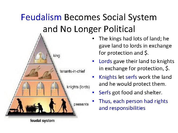 Feudalism Becomes Social System and No Longer Political • The kings had lots of