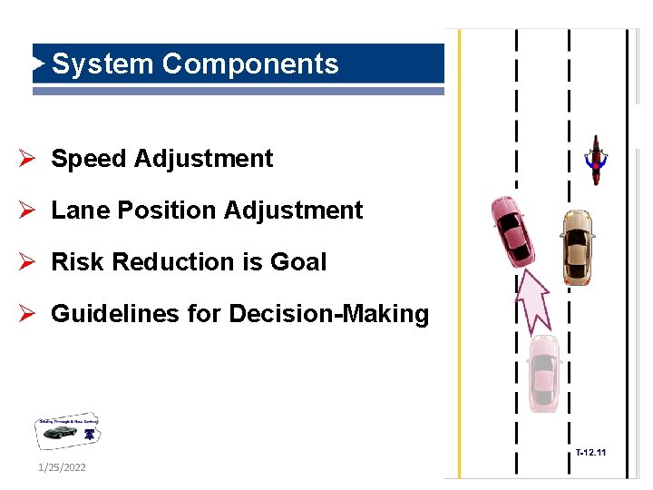 System Components Ø Speed Adjustment Ø Lane Position Adjustment Ø Risk Reduction is Goal