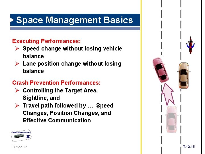 Space Management Basics Executing Performances: Ø Speed change without losing vehicle balance Ø Lane