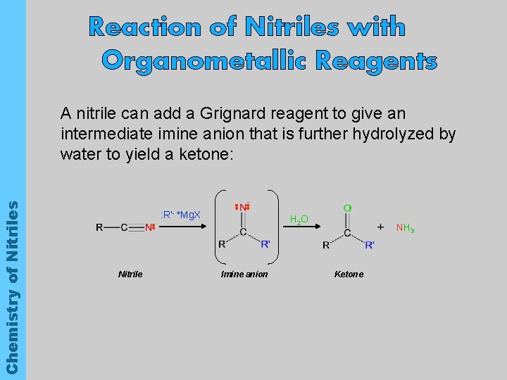 Reaction of Nitriles with Organometallic Reagents Chemistry of Nitriles A nitrile can add a