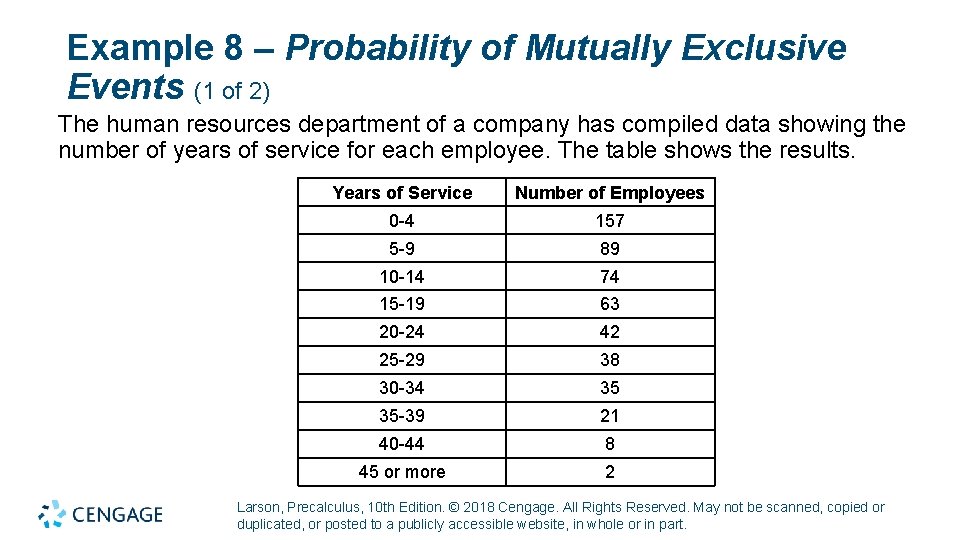 Example 8 – Probability of Mutually Exclusive Events (1 of 2) The human resources
