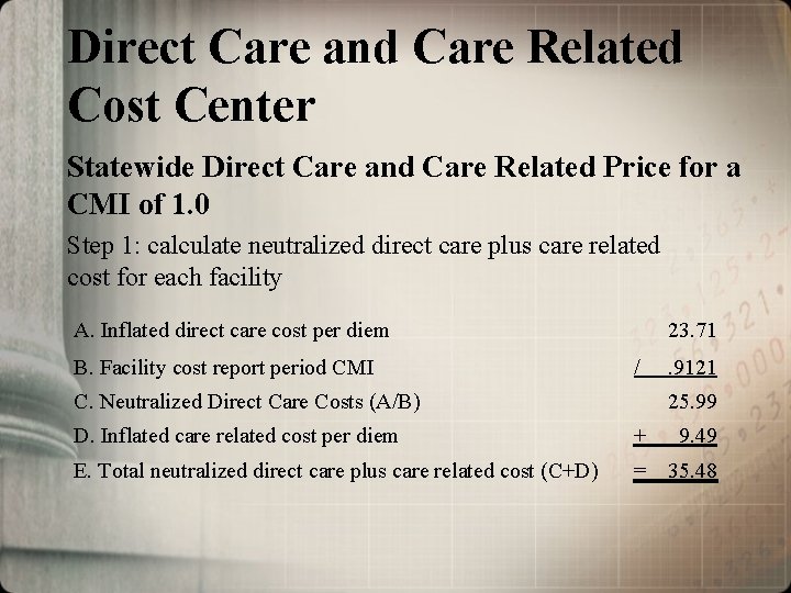 Direct Care and Care Related Cost Center Statewide Direct Care and Care Related Price