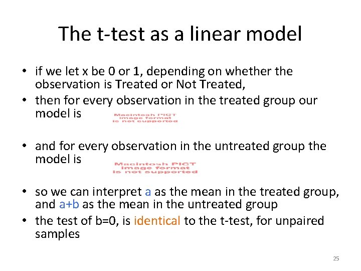 The t-test as a linear model • if we let x be 0 or