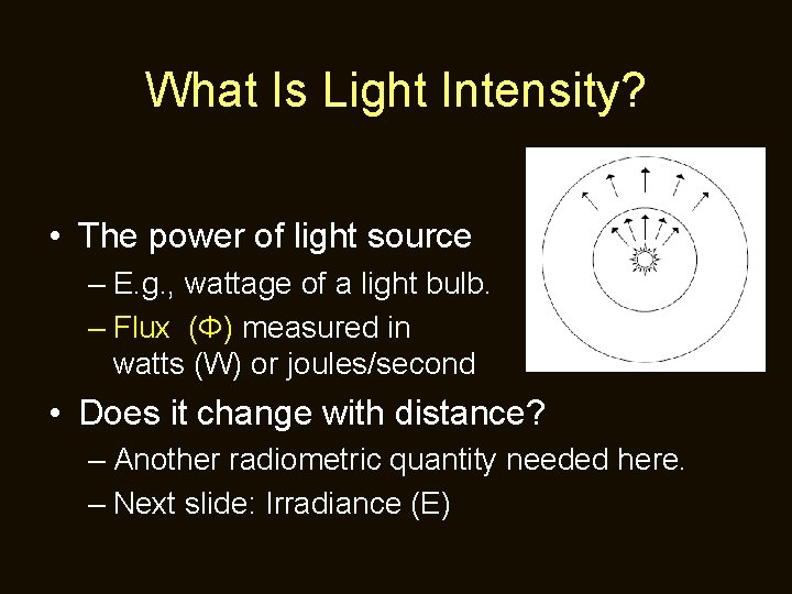 What Is Light Intensity? • The power of light source – E. g. ,