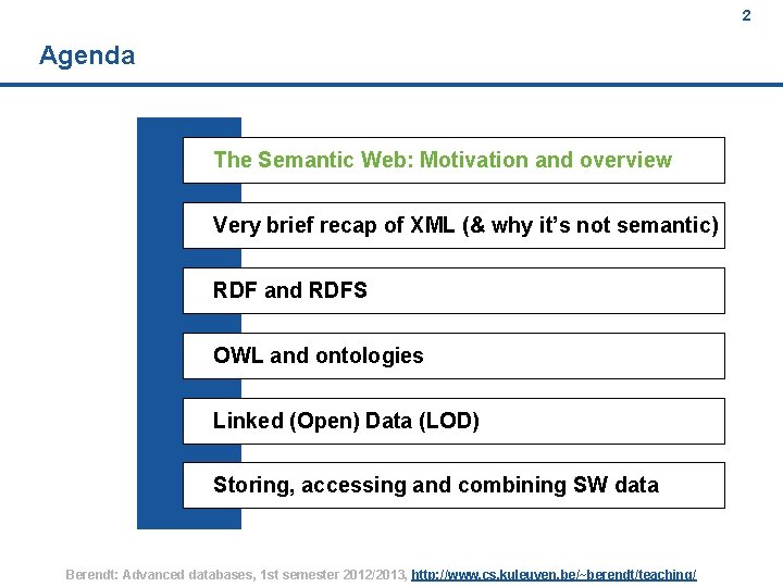 2 Agenda The Semantic Web: Motivation and overview Very brief recap of XML (&