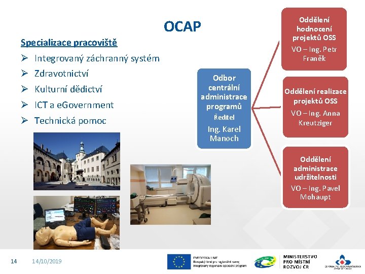 Specializace pracoviště Oddělení hodnocení projektů OSS VO – Ing. Petr Franěk OCAP Ø Integrovaný