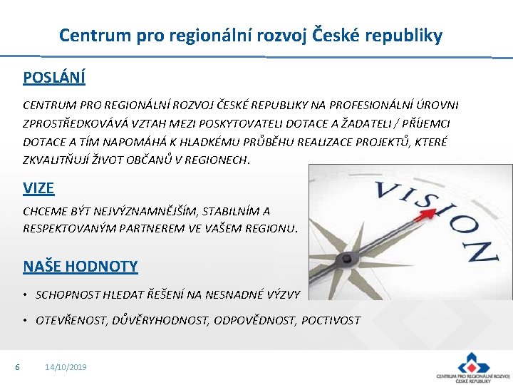 Centrum pro regionální rozvoj České republiky POSLÁNÍ CENTRUM PRO REGIONÁLNÍ ROZVOJ ČESKÉ REPUBLIKY NA