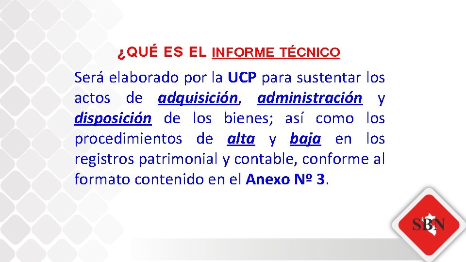 ¿QUÉ ES EL INFORME TÉCNICO Será elaborado por la UCP para sustentar los actos