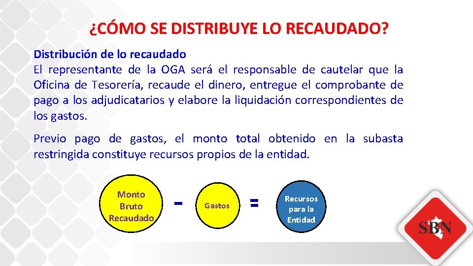 ¿CÓMO SE DISTRIBUYE LO RECAUDADO? Distribución de lo recaudado El representante de la OGA