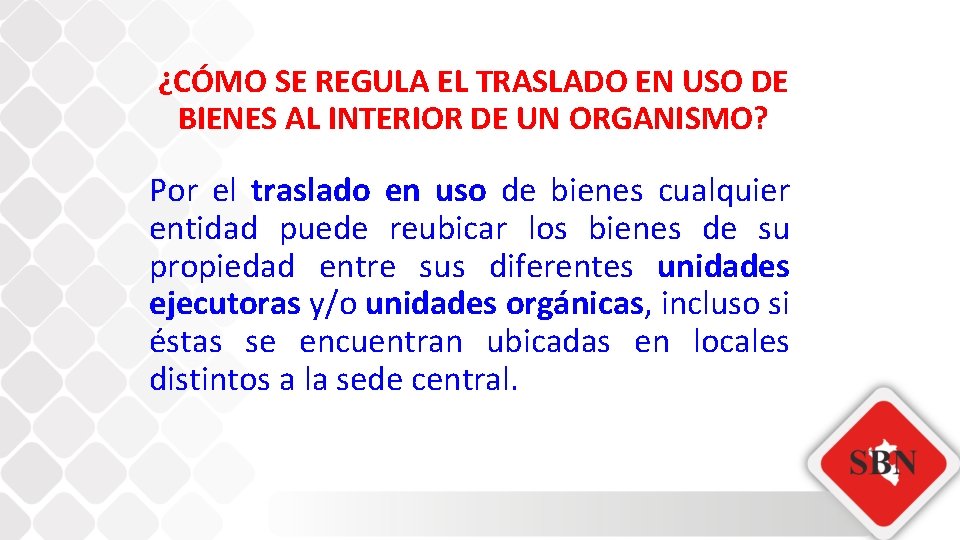 ¿CÓMO SE REGULA EL TRASLADO EN USO DE BIENES AL INTERIOR DE UN ORGANISMO?