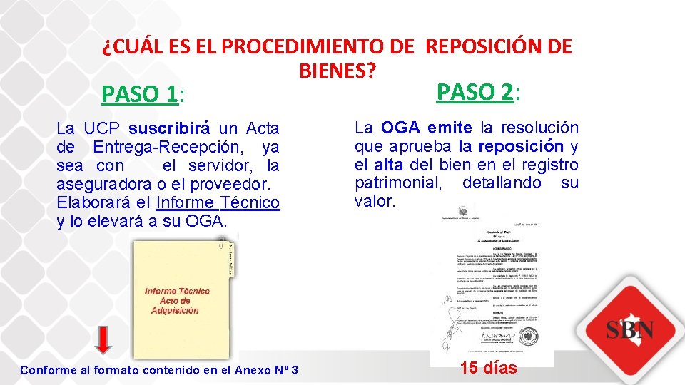 ¿CUÁL ES EL PROCEDIMIENTO DE REPOSICIÓN DE BIENES? PASO 1: La UCP suscribirá un