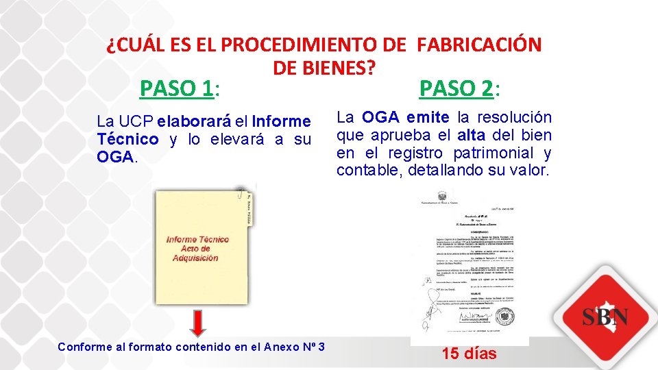 ¿CUÁL ES EL PROCEDIMIENTO DE FABRICACIÓN DE BIENES? PASO 1: La UCP elaborará el