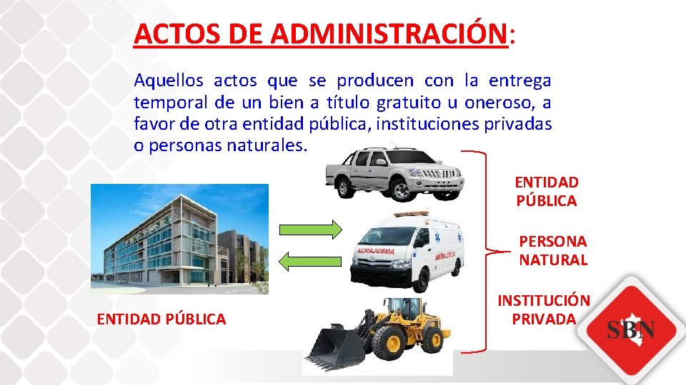 ACTOS DE ADMINISTRACIÓN: Aquellos actos que se producen con la entrega temporal de un