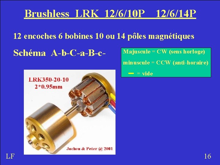 Brushless LRK 12/6/10 P 12/6/14 P 12 encoches 6 bobines 10 ou 14 pôles