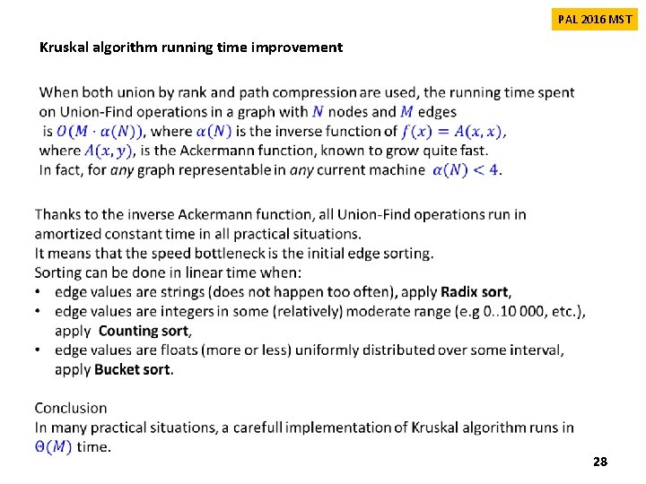 PAL 2016 MST Kruskal algorithm running time improvement 28 PAL 2016 MST Kruskal algorithm running time improvement 28