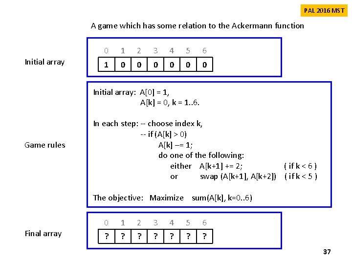 PAL 2016 MST A game which has some relation to the Ackermann function Initial PAL 2016 MST A game which has some relation to the Ackermann function Initial