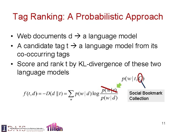 Tag Ranking: A Probabilistic Approach • Web documents d a language model • A