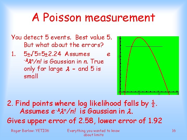A Poisson measurement You detect 5 events. Best value 5. But what about the