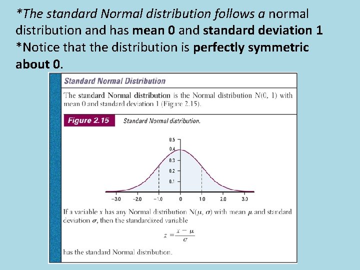 *The standard Normal distribution follows a normal distribution and has mean 0 and standard