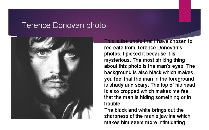 Terence Donovan photo This is the photo that I have chosen to recreate from