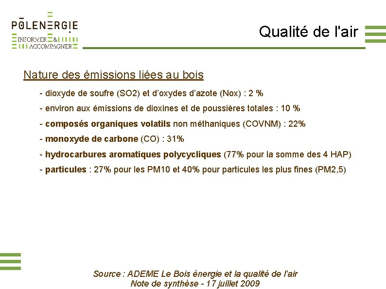 Qualité de l'air Nature des émissions liées au bois - dioxyde de soufre (SO