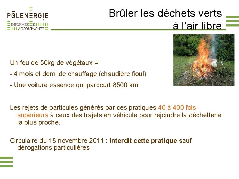 Brûler les déchets verts à l'air libre Un feu de 50 kg de végétaux