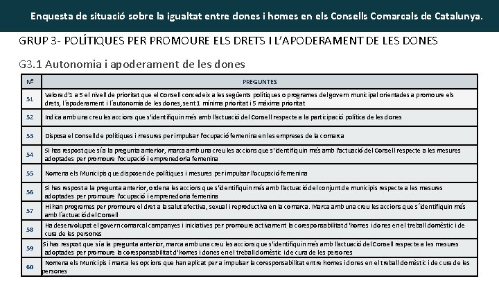 Enquesta de situació sobre la igualtat entre dones i homes en els Consells Comarcals