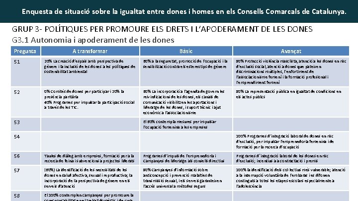 Enquesta de situació sobre la igualtat entre dones i homes en els Consells Comarcals